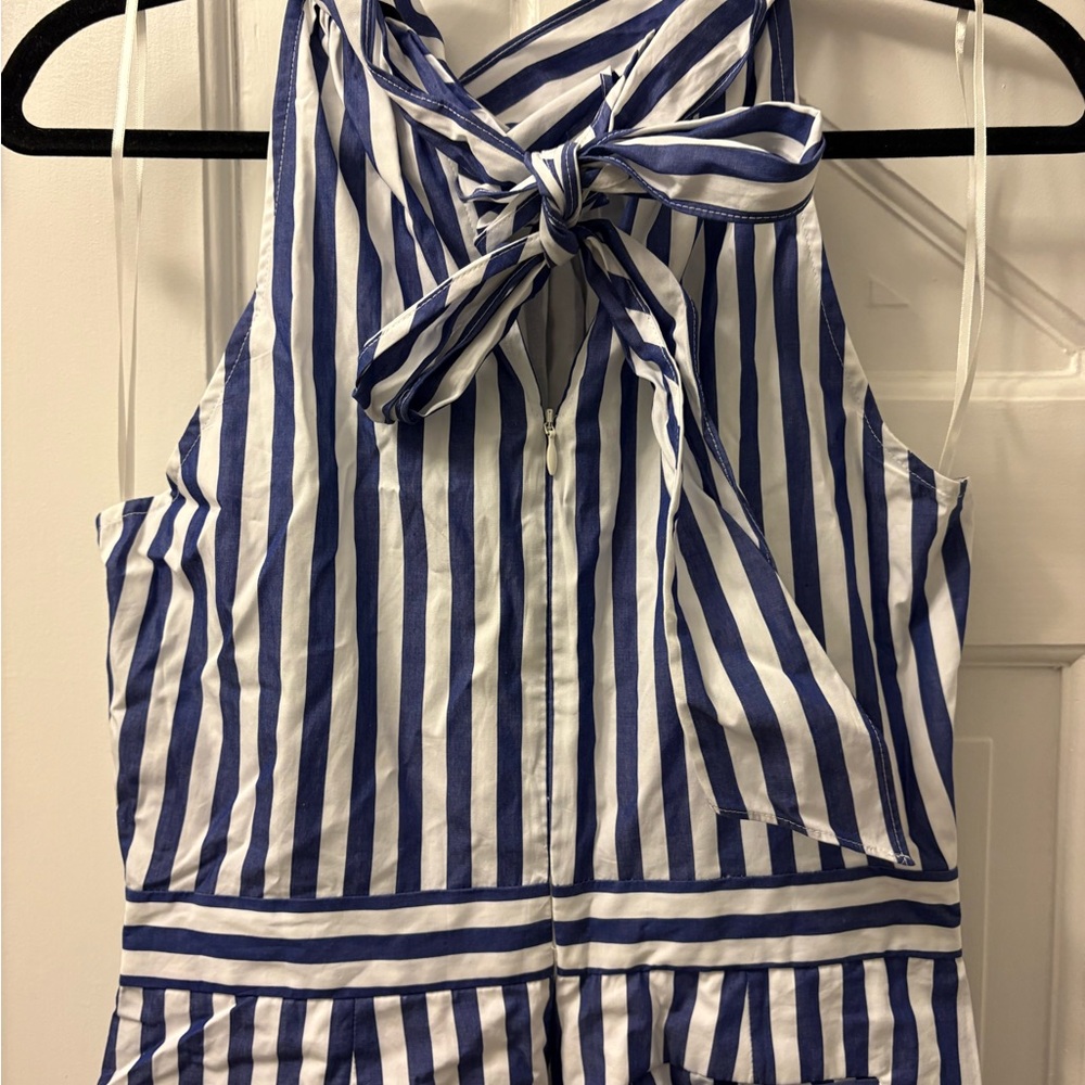 J. Crew Navy and White Striped Halter Jumpsuit, Size 4 - Picture 5 of 8